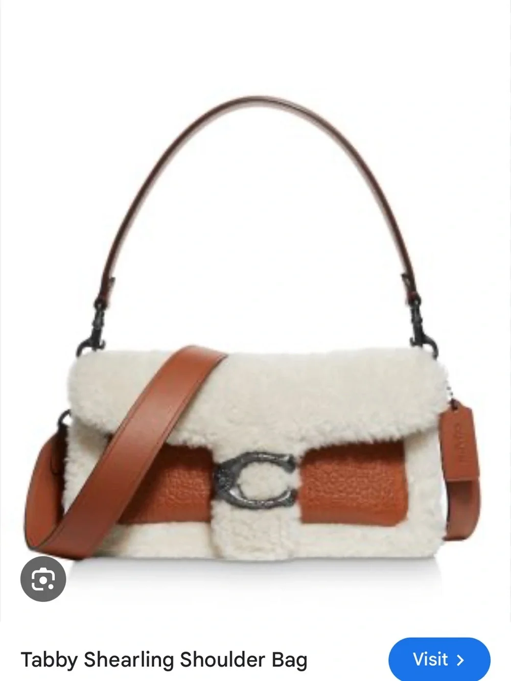 Coach Tabby Shearling Shoulder Bag in Cream and Tan/Brown